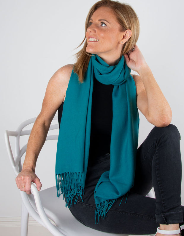 an image showing a teal pashmina