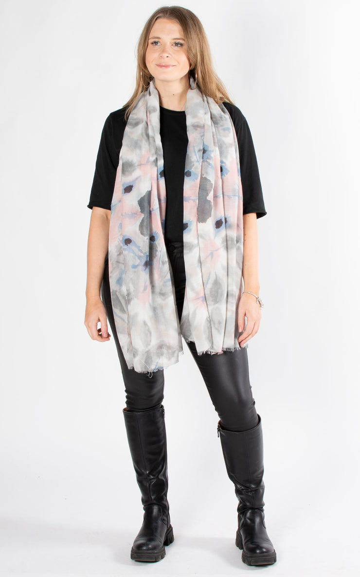 Tie Dye Floral Scarf | Pink & Grey