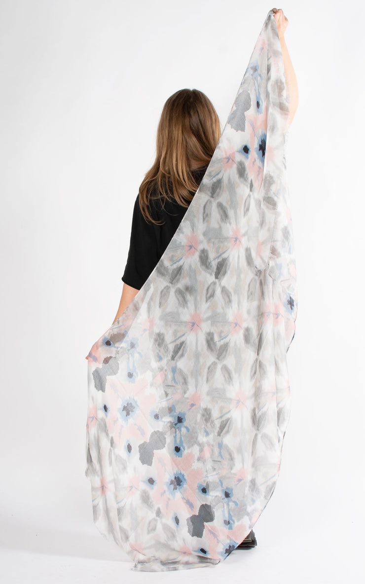 Tie Dye Floral Scarf | Pink & Grey