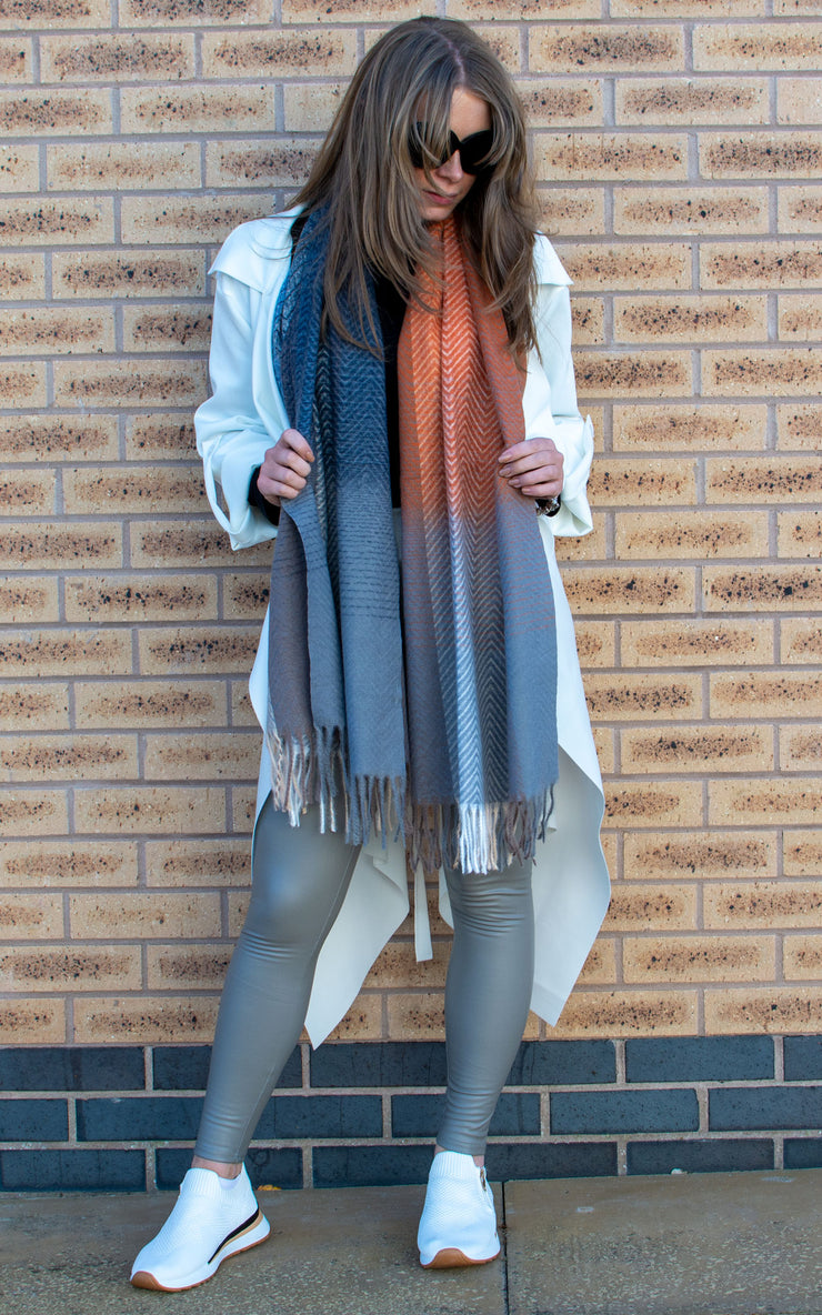 Winter Scarf | Chevron Print | Orange & Light Grey