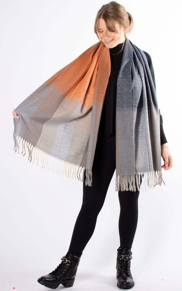 Winter Scarf | Chevron Print | Orange & Light Grey