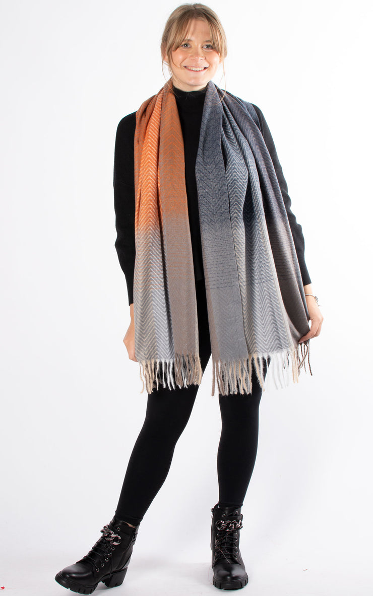 Winter Scarf | Chevron Print | Orange & Light Grey