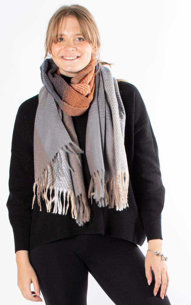 Winter Scarf | Chevron Print | Orange & Light Grey