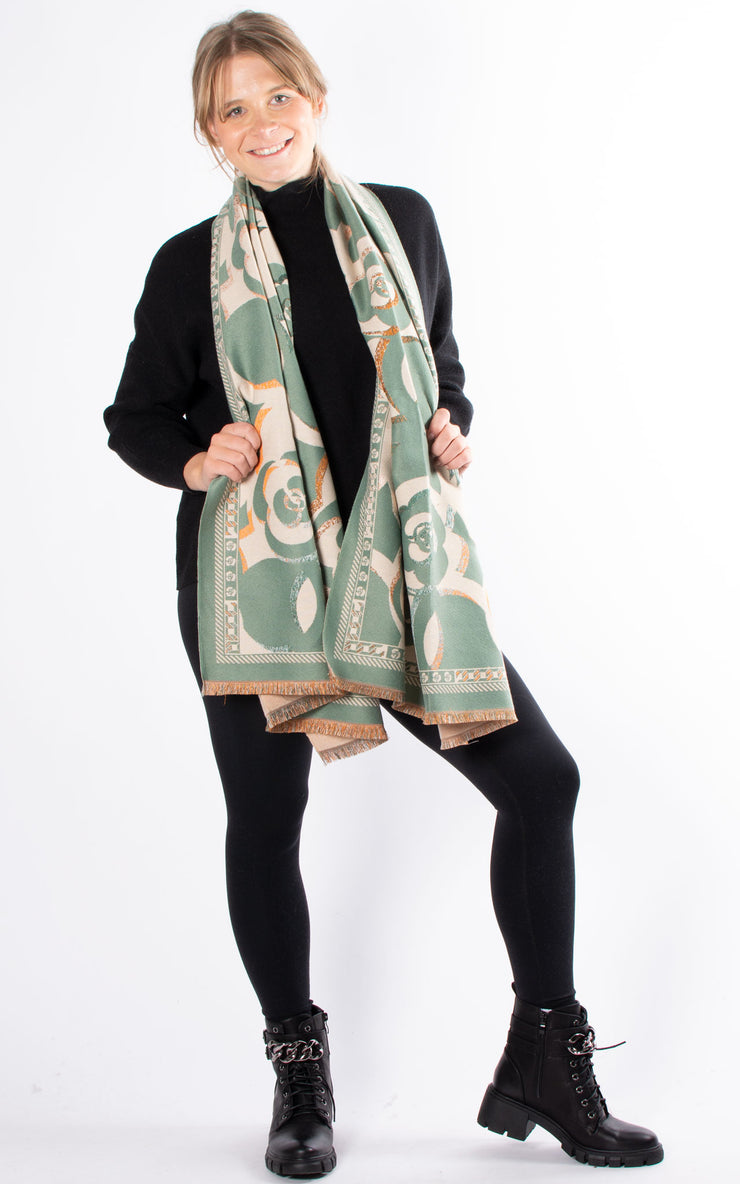 Winter Scarf | Flower Print | Green
