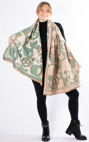 Winter Scarf | Flower Print | Green