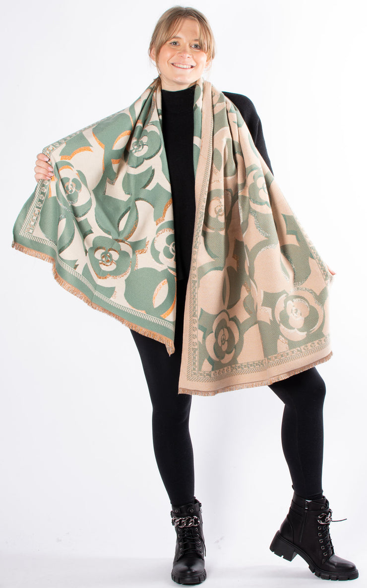 Winter Scarf | Flower Print | Green