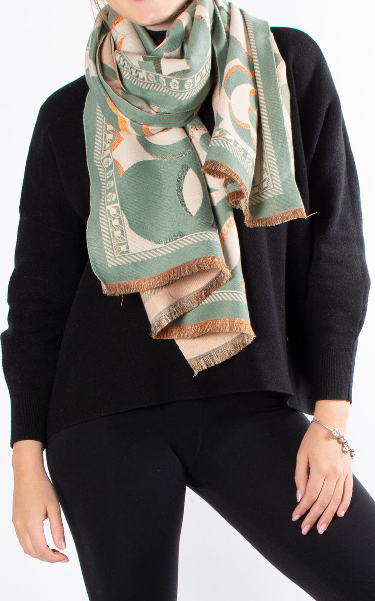 Winter Scarf | Flower Print | Green