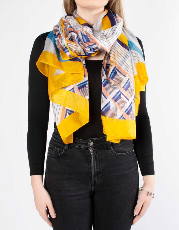 Yellow Geometric Silk Scarf