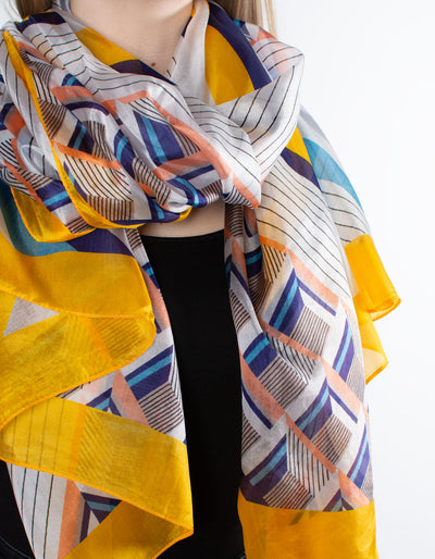 Yellow Geometric Silk Scarf