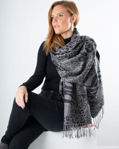 an image showing a black animal print pashmina