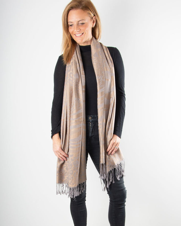 Silver And Gold Reversible Animal Print Pashmina