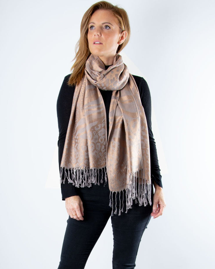 Silver And Gold Reversible Animal Print Pashmina