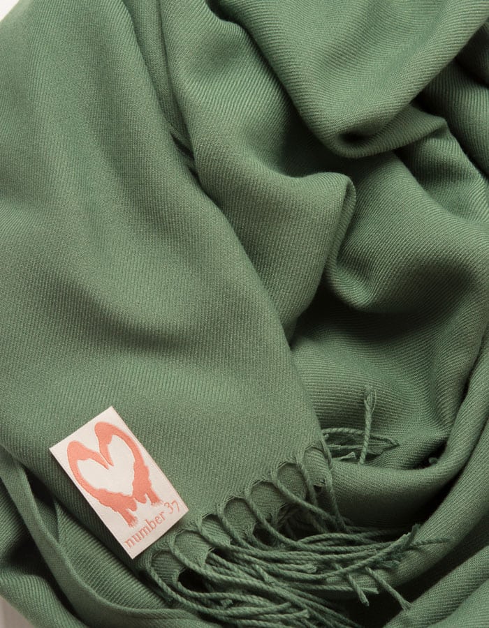 an image showing a close up of a pashmina in Khaki Green