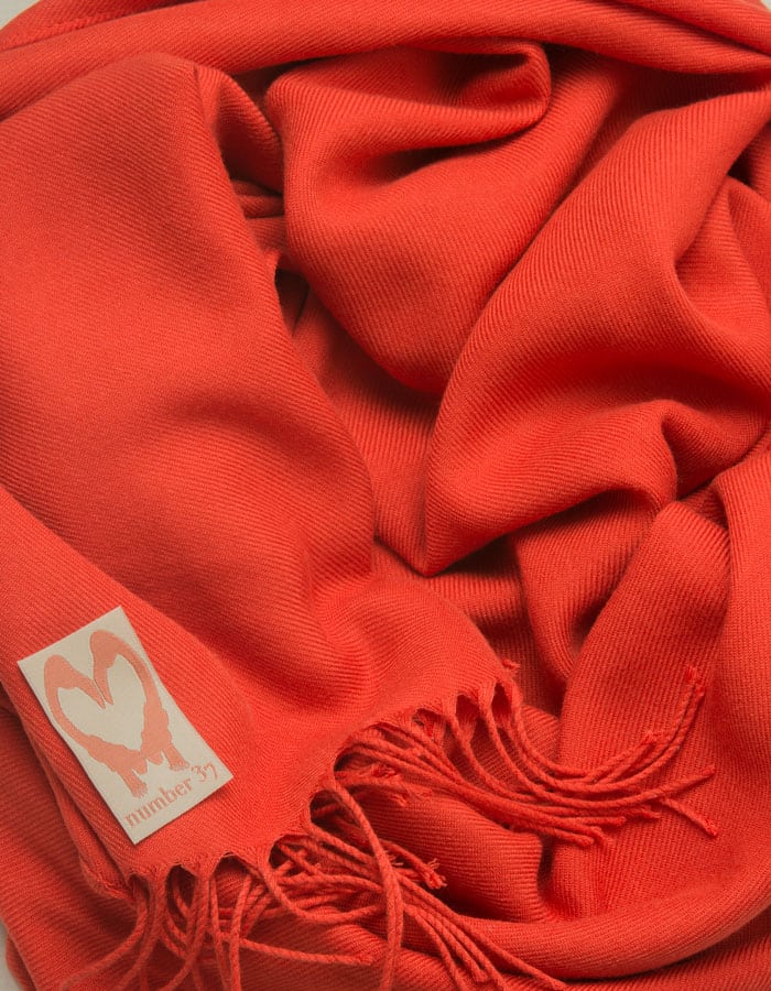 an image showing a close up of a pashmina in Mandarin Red
