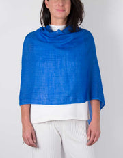 an image showing a silk wool mix wedding shawl in royal blue