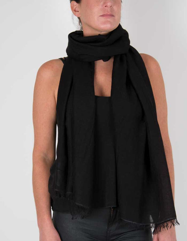 an image showing a black silk wool mix pashmina