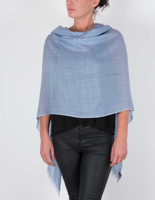 an image showing a silk wool mix pashmina in blue