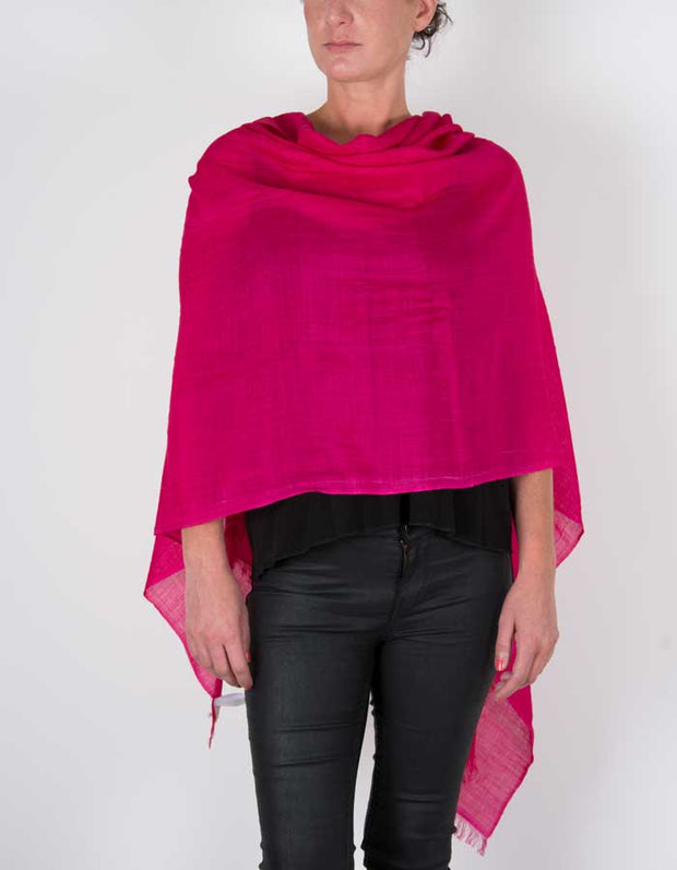 an image showing a silk wool mix pashmina in hot pink