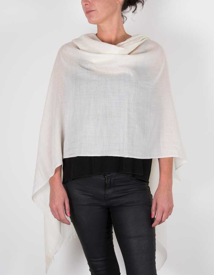 an image showing a silk wool mix pashmina in ivory
