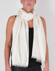 an image showing a silk wool mix pashmina in ivory