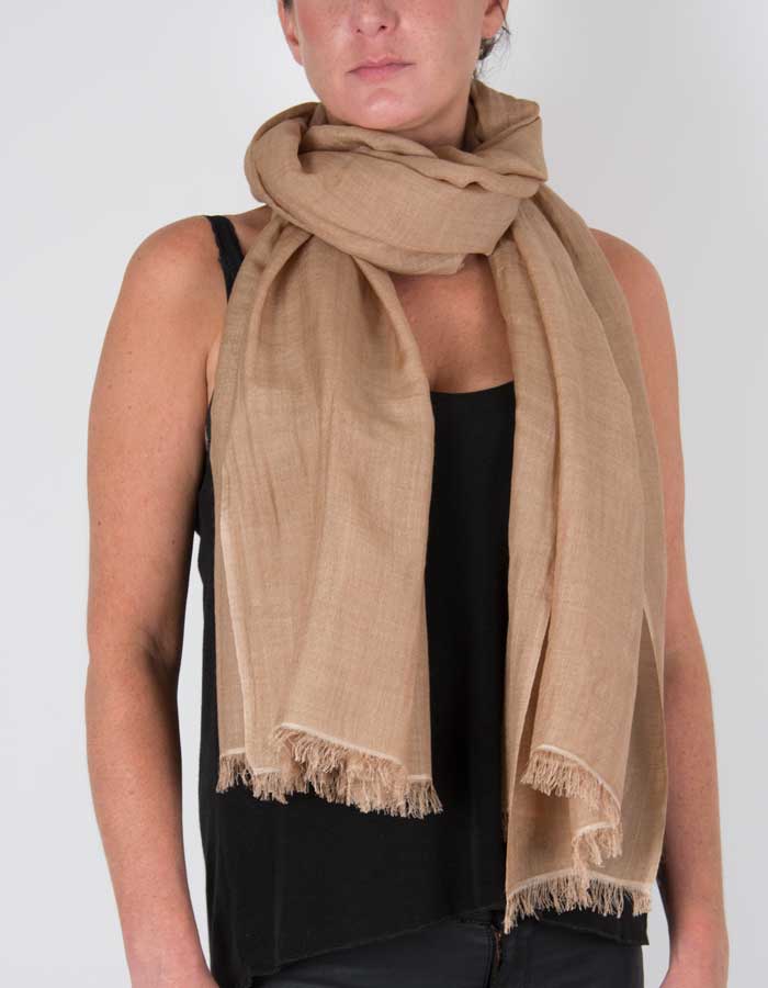 an image showing a silk wool mix pashmina in light brown
