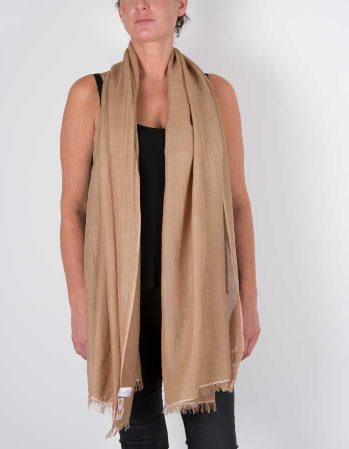 an image showing a silk wool mix pashmina in light brown