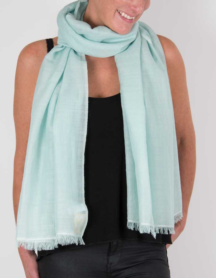 an image showing a silk wool mix pashmina in mint green