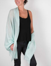 an image showing a silk wool mix pashmina in mint green