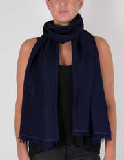 an image showing a wool silk mix pashmina in navy blue