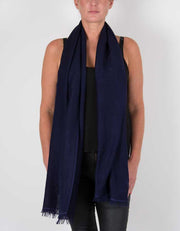 an image showing a wool silk mix pashmina in navy blue