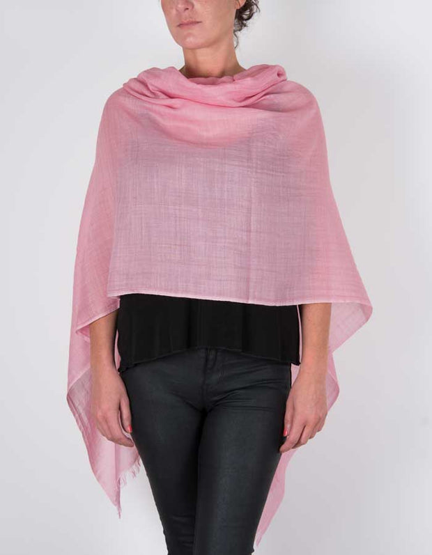 an image showing a silk wool mix pashmina in pink