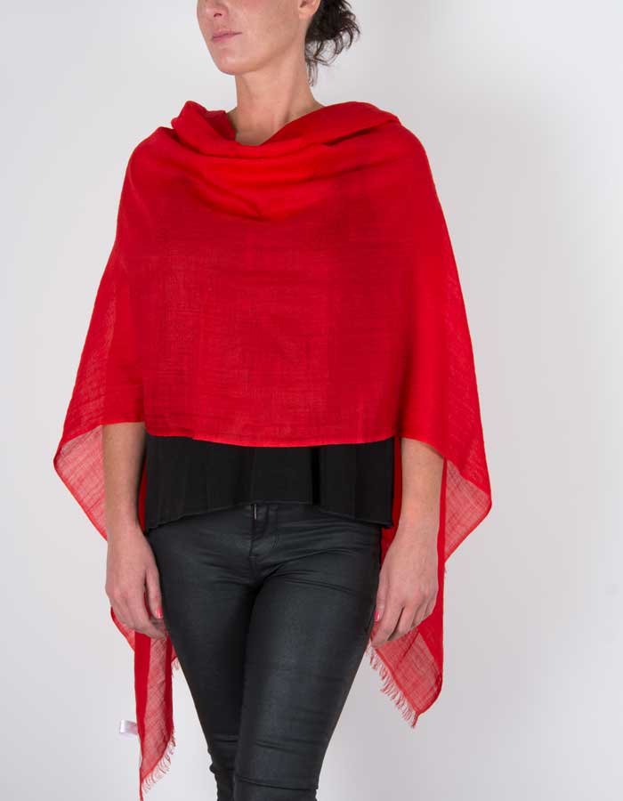 an image showing a silk wool mix pashmina in red