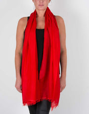 an image showing a silk wool mix pashmina in red