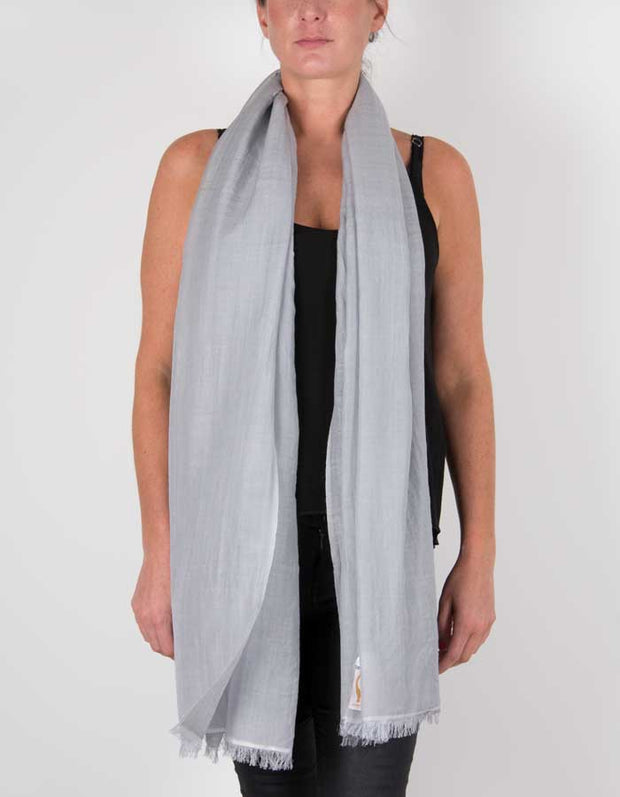 an image showing a silk wool mix pashmina in silver grey