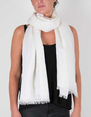 an image showing a silk wool mix pashmina in white