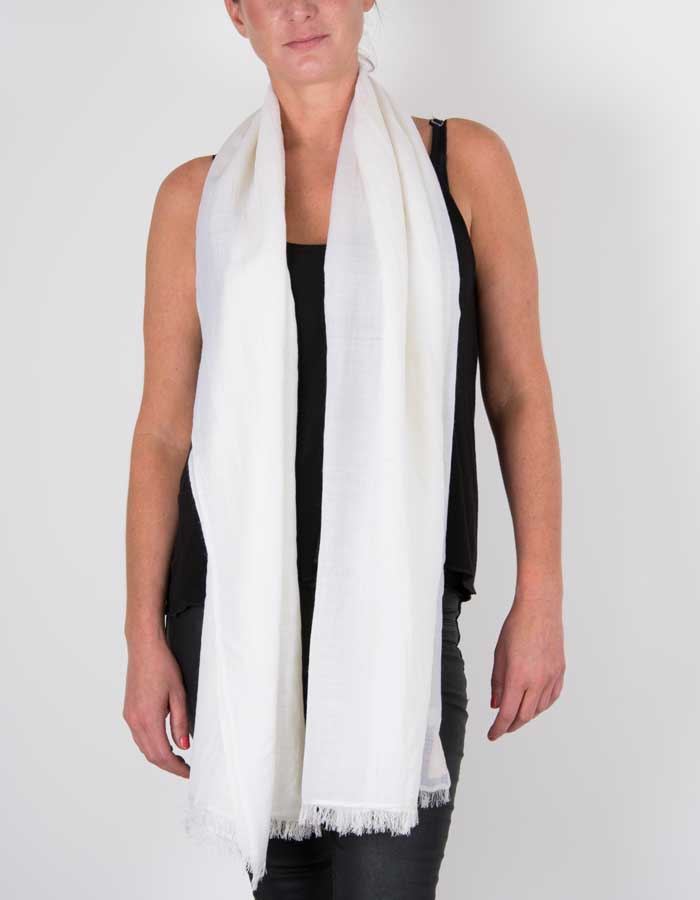 an image showing a silk wool mix pashmina in white