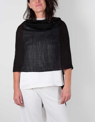 an image showing a silk wool mix wedding shawl in black