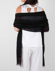 an image showing a silk wool mix wedding shawl in black