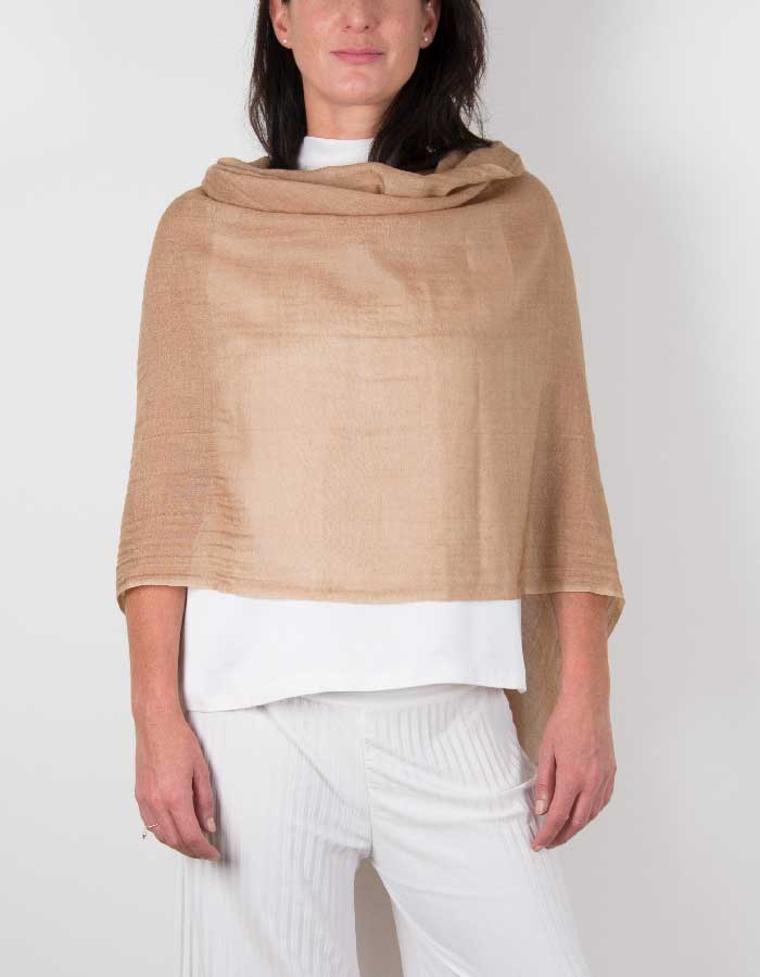 an image showing silk wool mix wedding pashmina in light brown