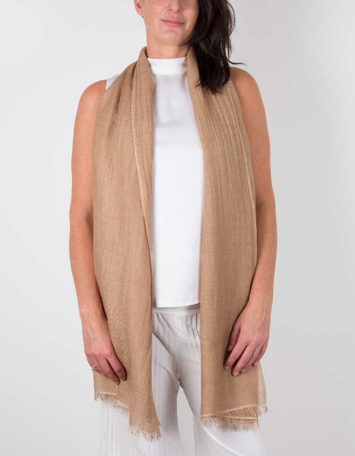 an image showing silk wool mix wedding pashmina in light brown