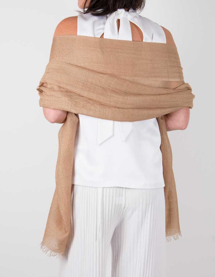 an image showing silk wool mix wedding pashmina in light brown