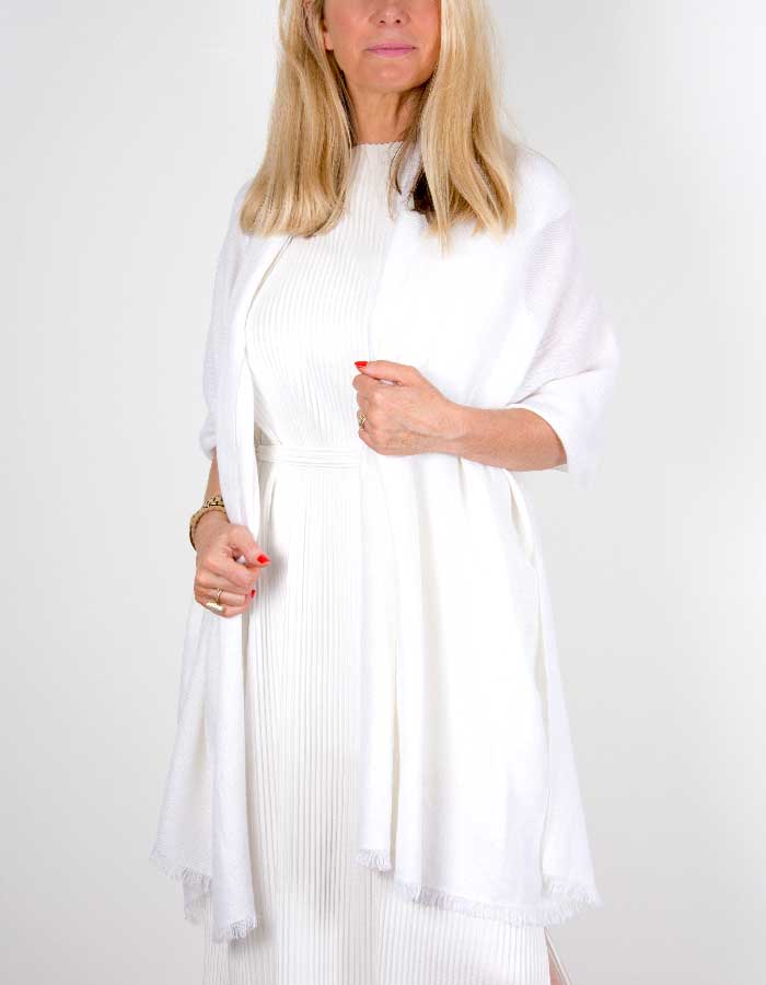 An image showing a cashmere wedding pashmina in white