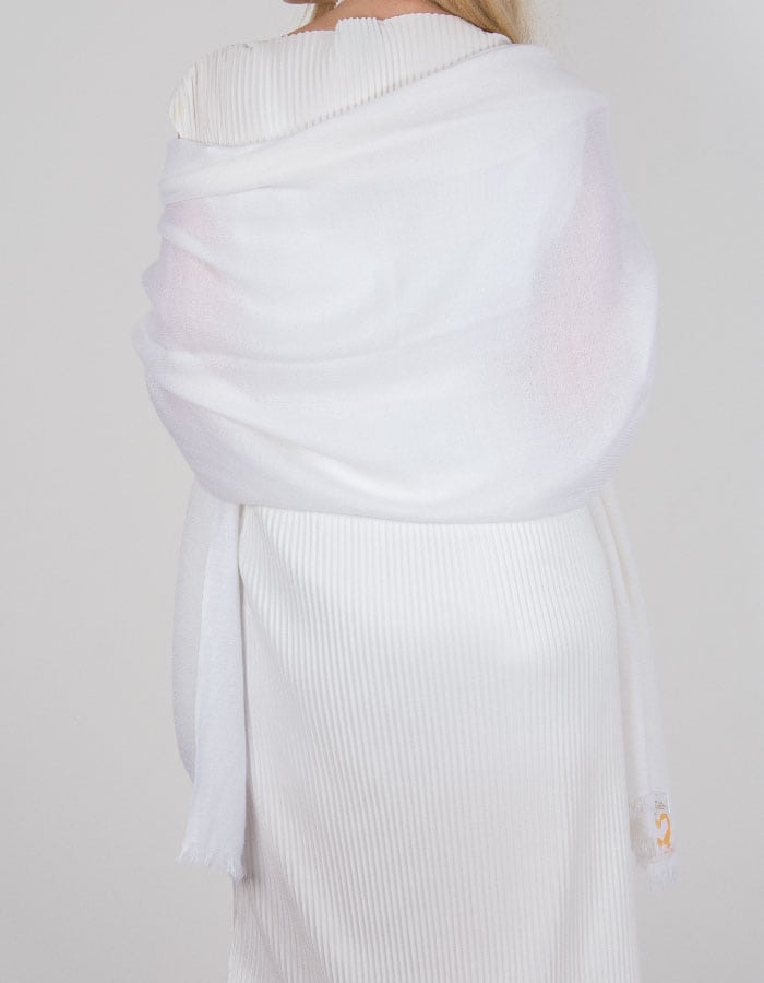 An image showing a cashmere wedding pashmina in white