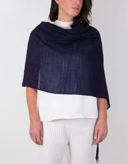 an image showing a silk wool mix wedding shawl in navy blue