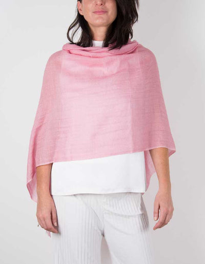 an image showing a silk wool mix wedding shawl in pink