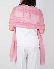 an image showing a silk wool mix wedding shawl in pink