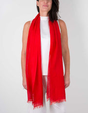 an image showing a silk wool mix wedding shawl in red