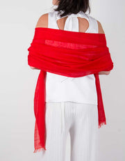 an image showing a silk wool mix wedding shawl in red