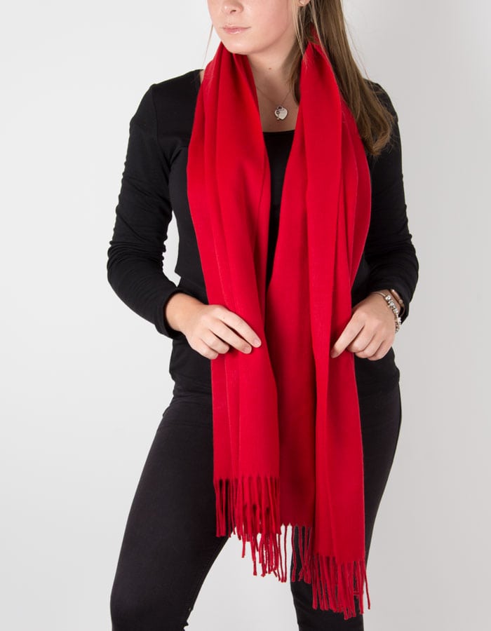 an image showing a winter pashmina in red