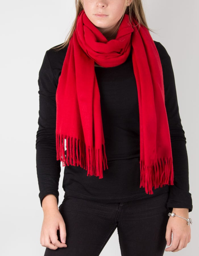 an image showing a winter pashmina in red